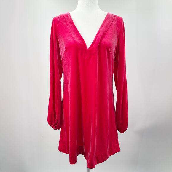 Free‎ People Misha Velvet Mini Long Sleeve Tie Back Dress in Red Pink Size S - Picture 2 of 11